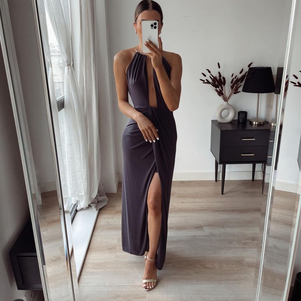 ZARA LIMITED EDITION LONG HALTER DRESS EGGPLANT